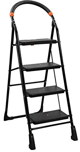 Parasnath Black Heavy Folding Ladder With Wide Steps Milano 4 Steps 4.1 Ft Ladder