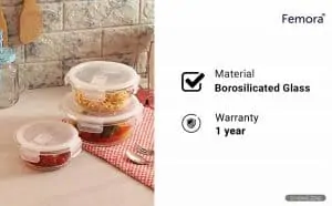 Femora Borosilicate Round Glass Container with Air Vent Lid